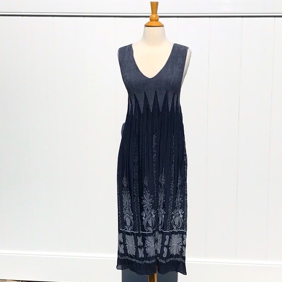 NWOT Max Edition Floral Print V-Neck Sleeveless Dress in Navy Print Size Large - Picture 2 of 14